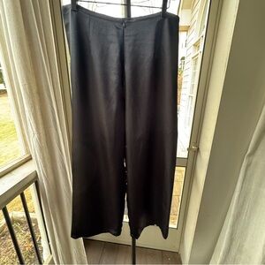 Thu Thuy Silk Minimalist Wide Leg High Rise Black Silk Pant Size L/XL